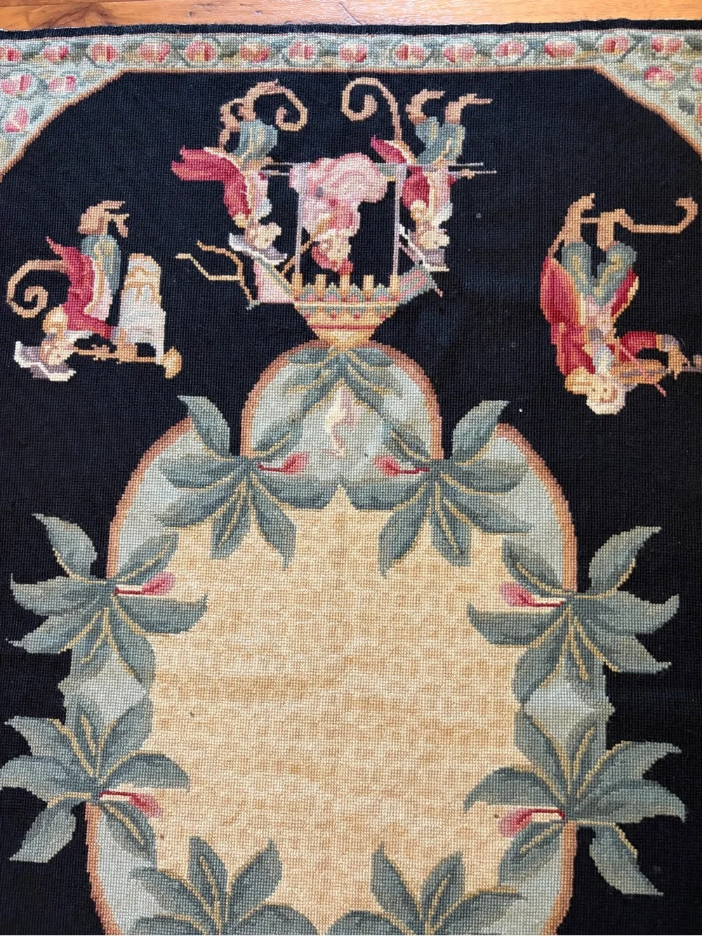 Aubusson Needlepoint Rug-Handmade 100% Wool 2001 China 48 inches X 29 Inches EUC